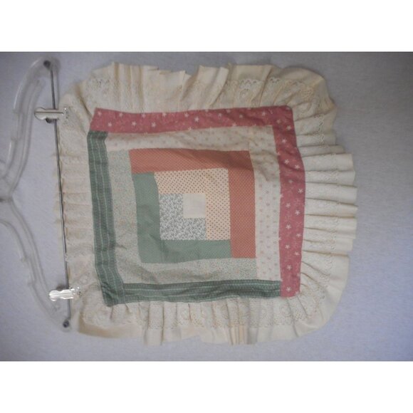 Vtg Handmade Quilted Amish Log Cabin Pattern Throw Pillow cover green 17 X 17 - Picture 1 of 8